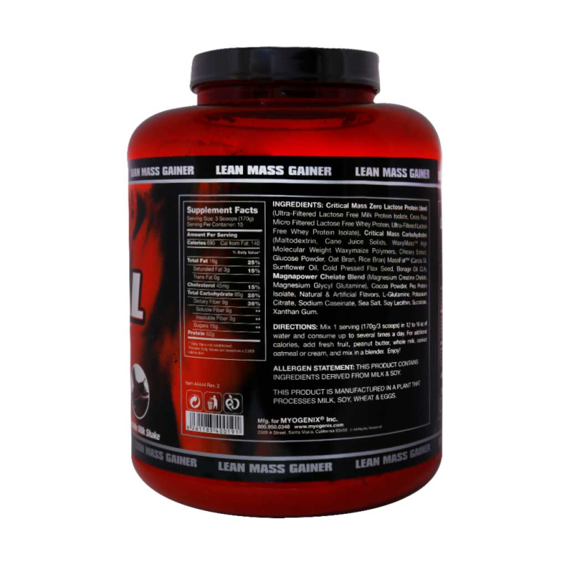 پودر گینر افتر شاک کریتیکال مس مایوجنیکس آمریکا طعم  شکلاتی 2550 گرمی