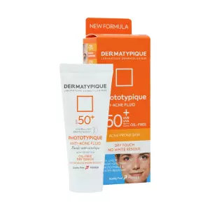 ضد آفتاب بی رنگ آنتی آکنه درماتیپیک مناسب پوست چرب و جوش دار SPF 50+ حجم 40 میلی لیتر