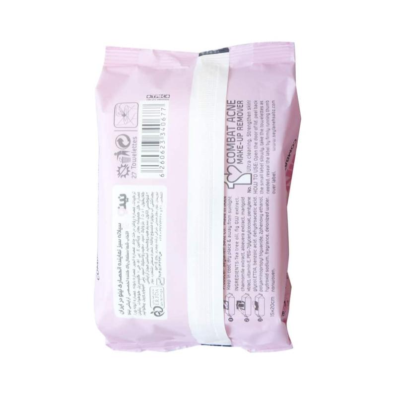 دستمال مرطوب پاک کننده آرایش ضد آکنه نینو 27 عدد