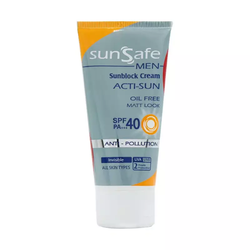 کرم ضد آفتاب spf40 فاقد چربی آقایان سان سیف مناسب برای انواع پوست 50 میلی لیتر