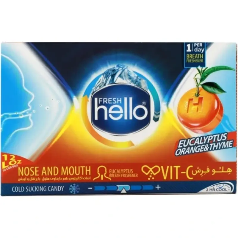 آبنبات اکالیپتوس هلو فرش با طعم  پرتقال و آویشن 12 عددی