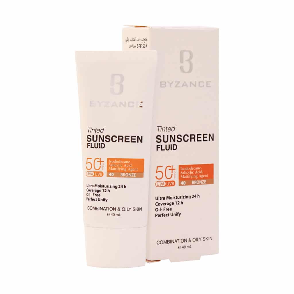 فلوئید ضد آفتاب کرم پودری +SPF50 بیزانس مناسب پوست مختلط و چرب 30 میلی لیتر