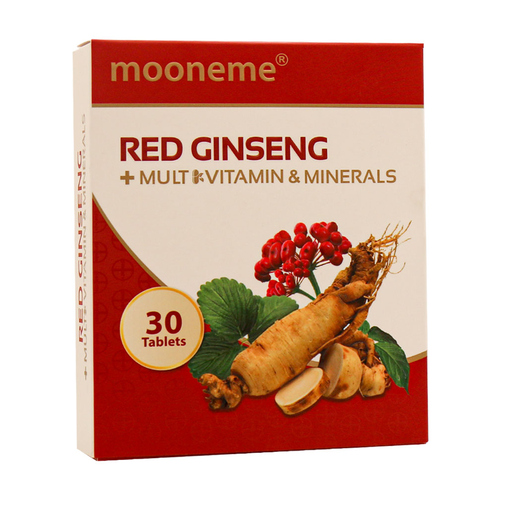 قرص رد جینسینگ و مولتی ویتامین مینرال مونم اکسیر آفرین آریا 30 عددی