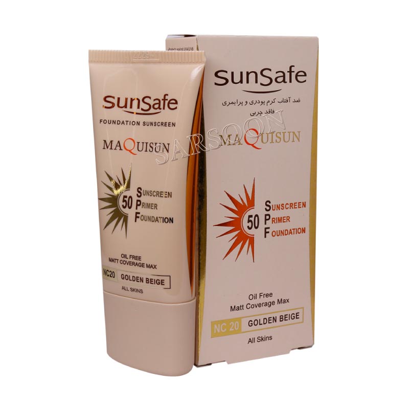 کرم ضد آفتاب  SPF50 کرم پودری و پرایمری فاقد چربی سان سیف  بژ طلایی 40 میلی لیتر