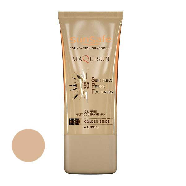 کرم ضد آفتاب  SPF50 کرم پودری و پرایمری فاقد چربی سان سیف  بژ طلایی 40 میلی لیتر