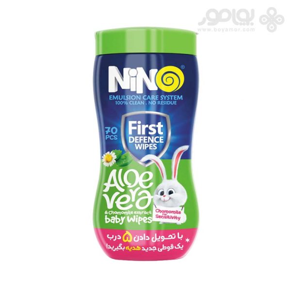 دستمال مرطوب پاک کننده کودک قوطی آلوئه ورا و بابونه نینو